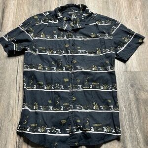 Matix Men’s Black Tropical Short Sleeved Button Down Shirt, size medium